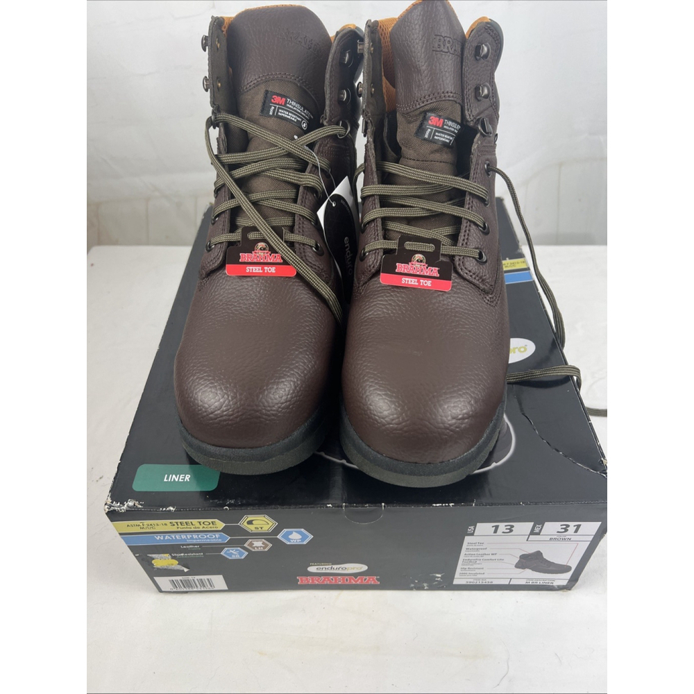 Brahma Liner Work Boots Steel Toe, Waterproof, Insulated, Anti-Slip, Men's Sz 13